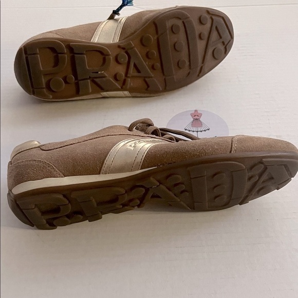 Prada Brown Suede Sneakers with Gold Accents - Picture 4 of 11